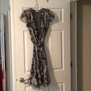 Silk grey floral wrap dress